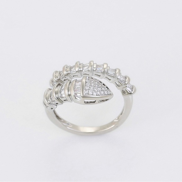 Snake Ring Adjustable Ring Platinum Plated Baguette Stone Ring - Picture 5 of 10